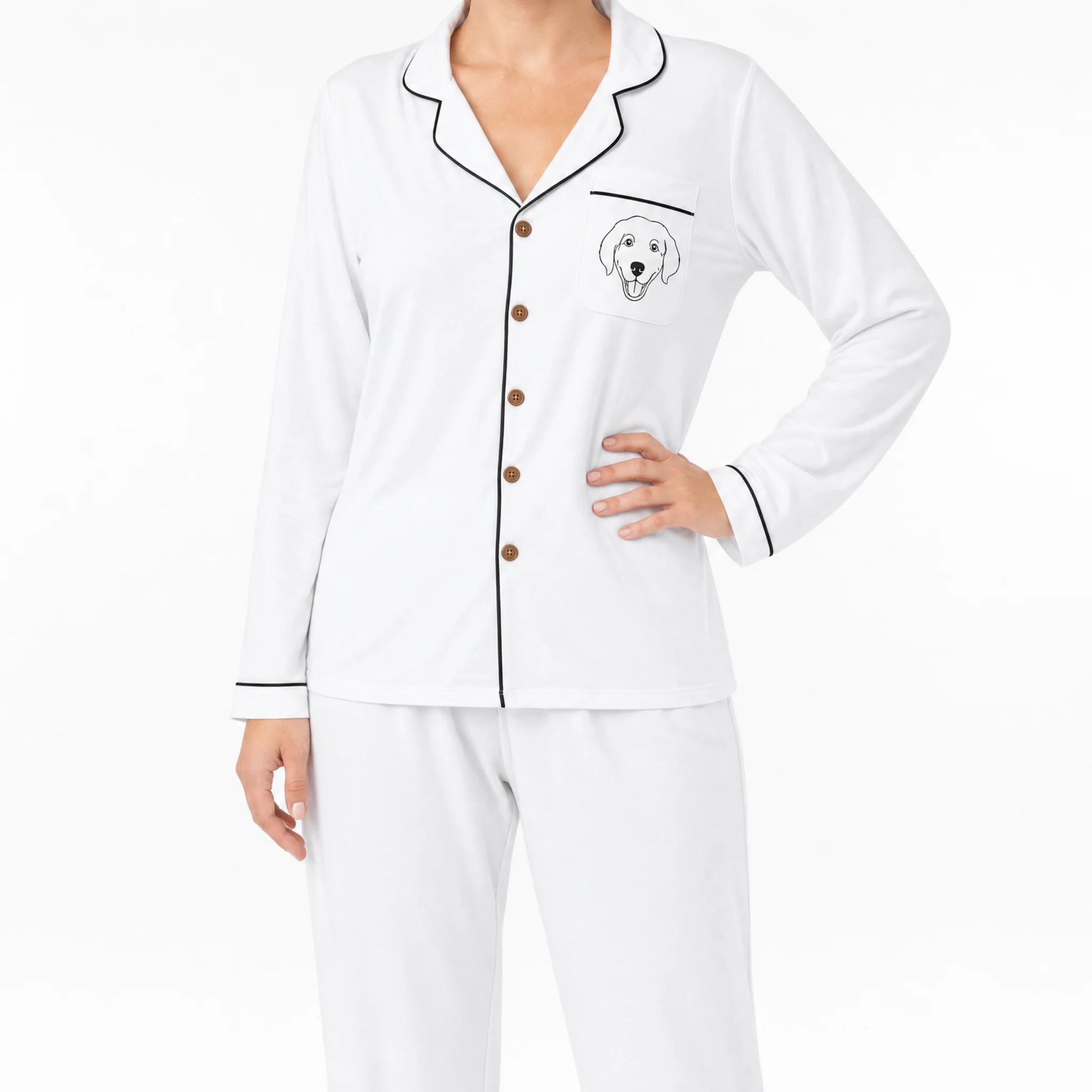 Premium Women's Bamboo Custom Pet Face Pajamas - Ivory - Image 4