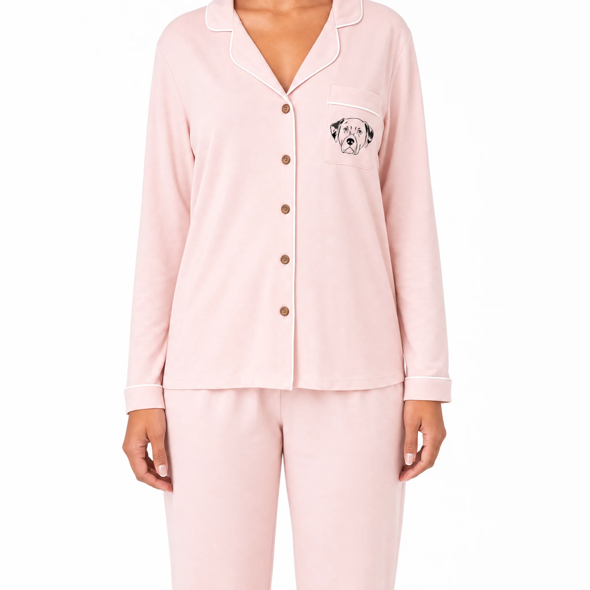 Premium Women's Bamboo Custom Pet Face Pajamas - Light Pink - Image 4