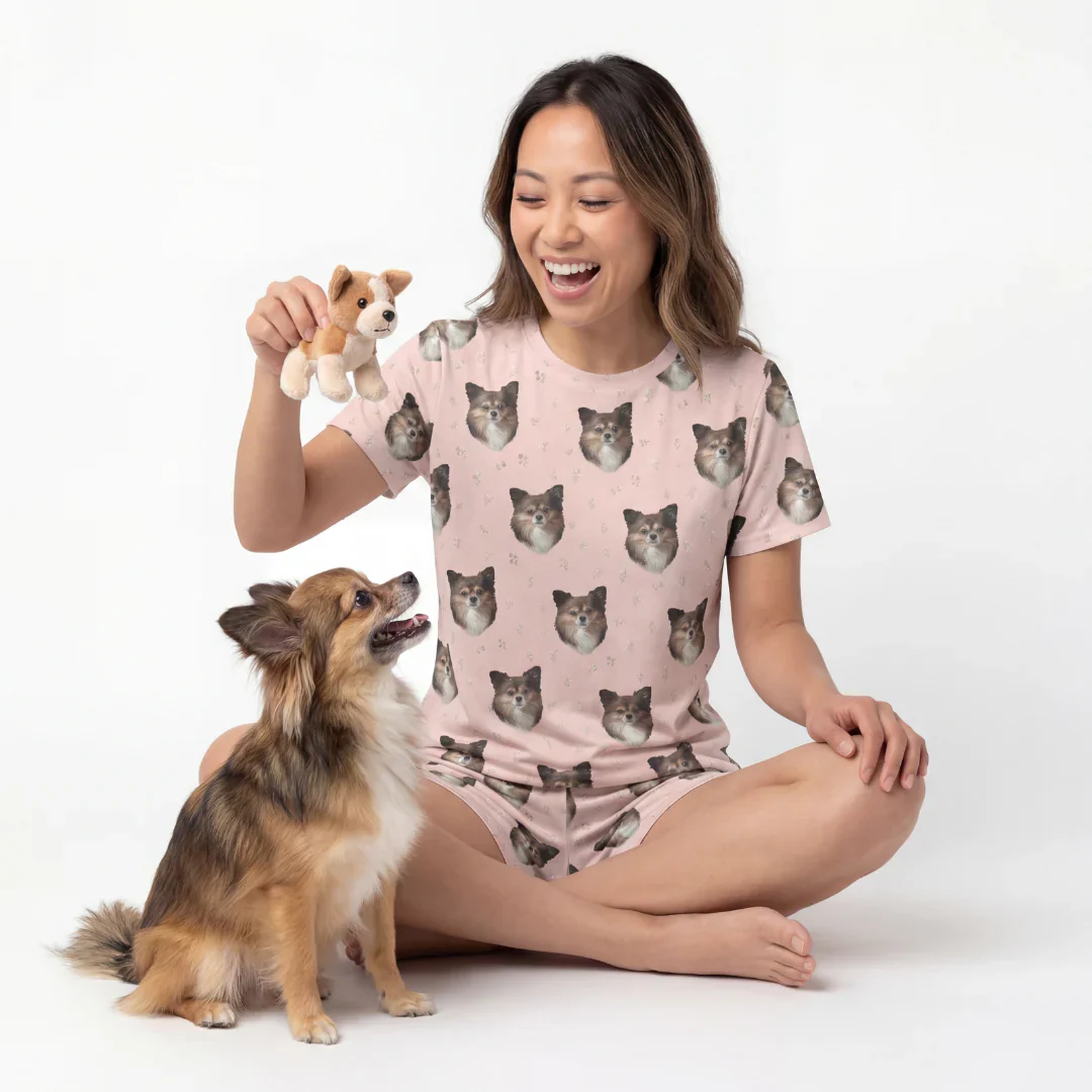 Relaxed T-Shirt Pajama Set | Pet Face Pajamas - Blush Blossoms - Image 2