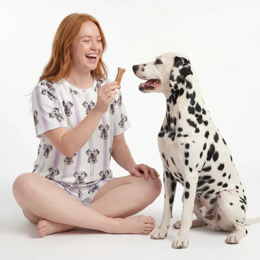 Relaxed T-Shirt Pajama Set | Pet Face Pajamas - Lilac Stripes - Image 2