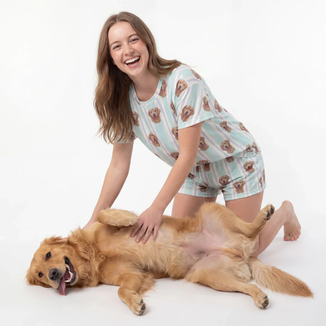Relaxed T-Shirt Pajama Set | Pet Face Pajamas - Mint Stripes - Image 2