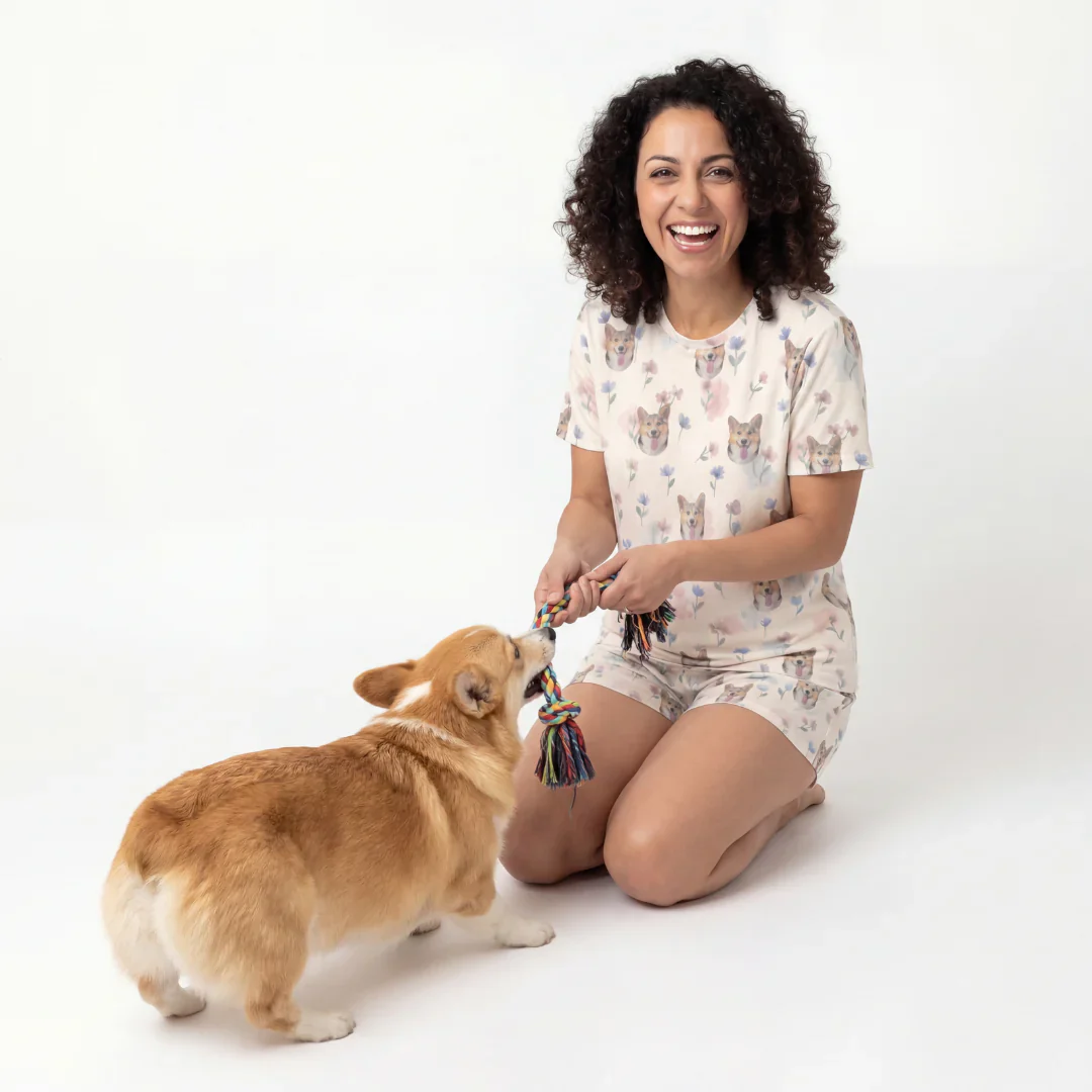Relaxed T-Shirt Pajama Set | Pet Face Pajamas - Pastel Meadows - Image 2