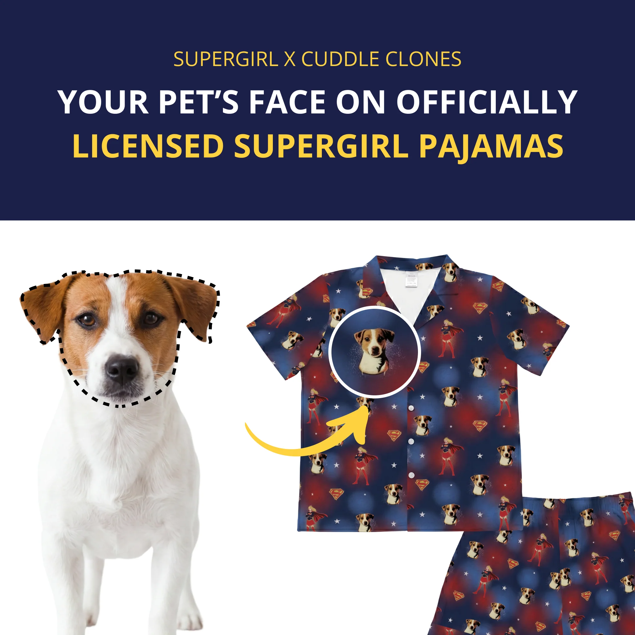 Custom Supergirl Pajamas: Women’s Button Down Set with Your Pet’s Face - Image 4