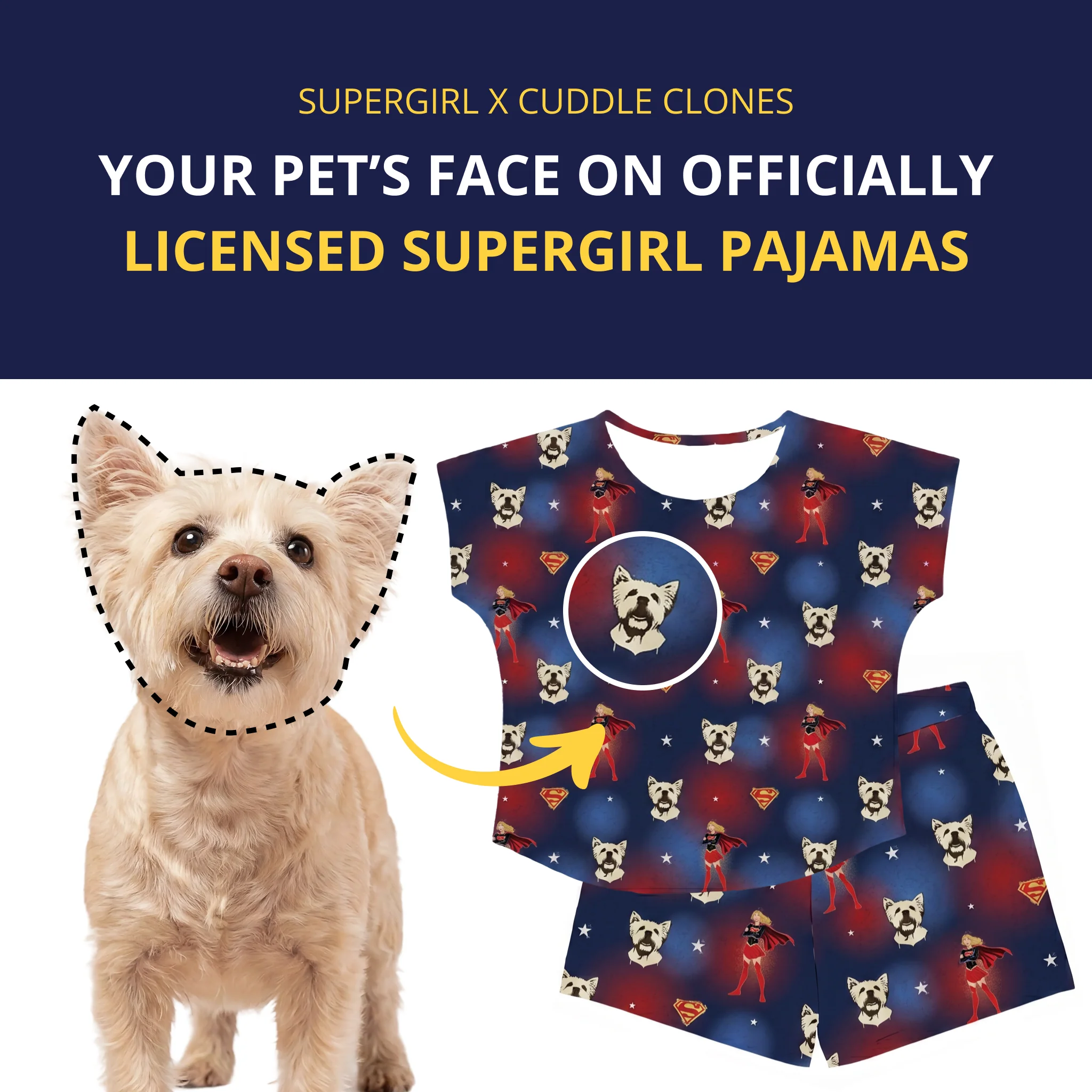 Custom Supergirl Pajamas: Women’s Fitted T-Shirt Set with Your Pet’s Face - Image 4