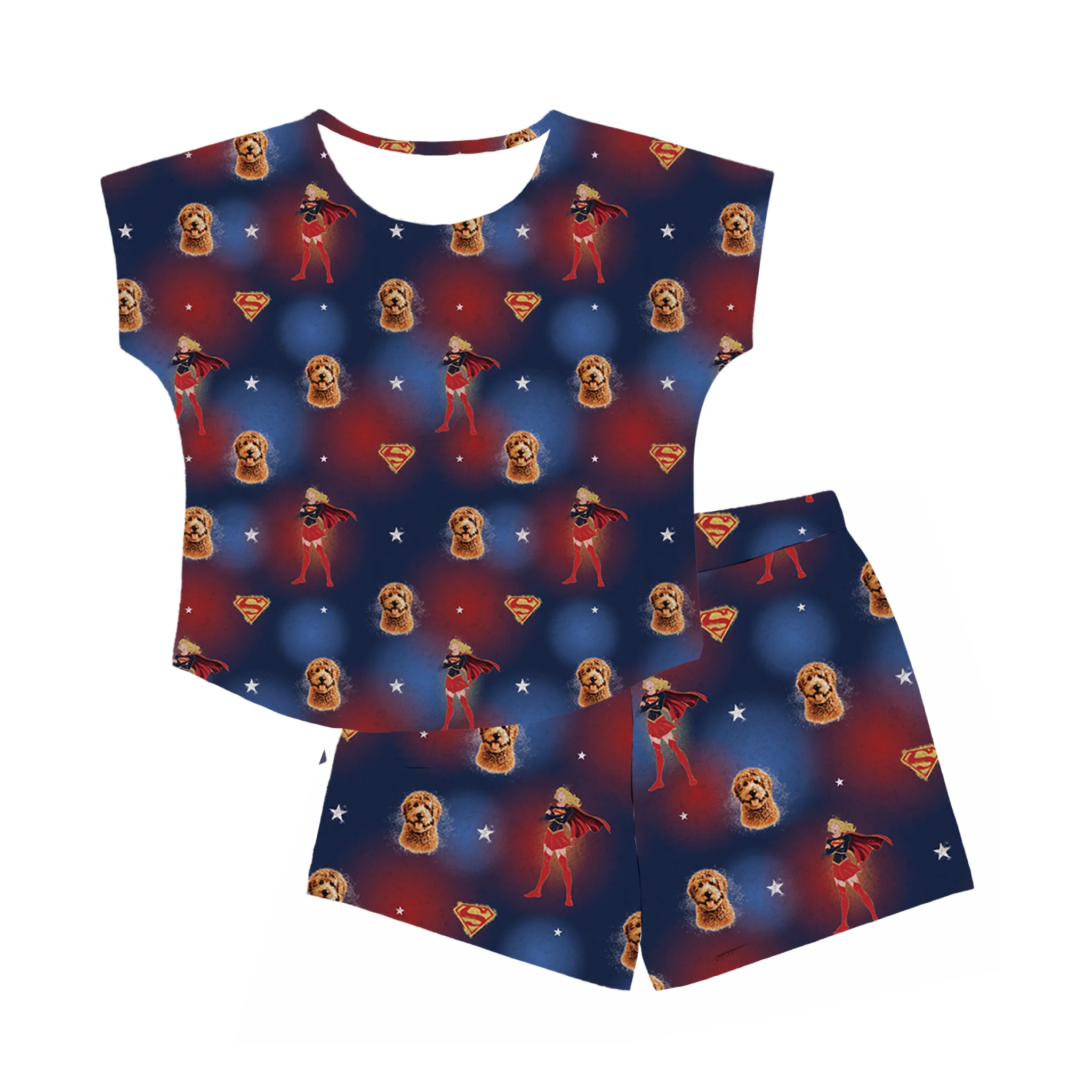Custom Supergirl Pajamas: Women’s Fitted T-Shirt Set with Your Pet’s Face - Image 2