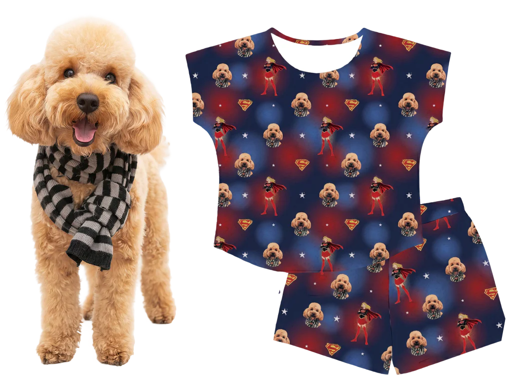 Supergirl Fitted T-shirt Pajama Set with Your Pet’s Face - Iconic Supergirl - Image 2
