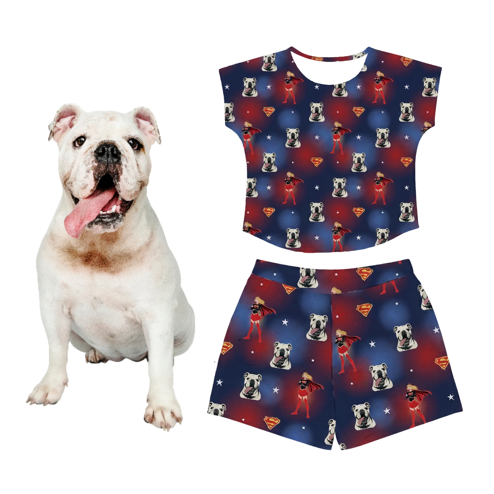 Supergirl Fitted T-shirt Pajama Set with Your Pet’s Face - Iconic Supergirl - Image 3