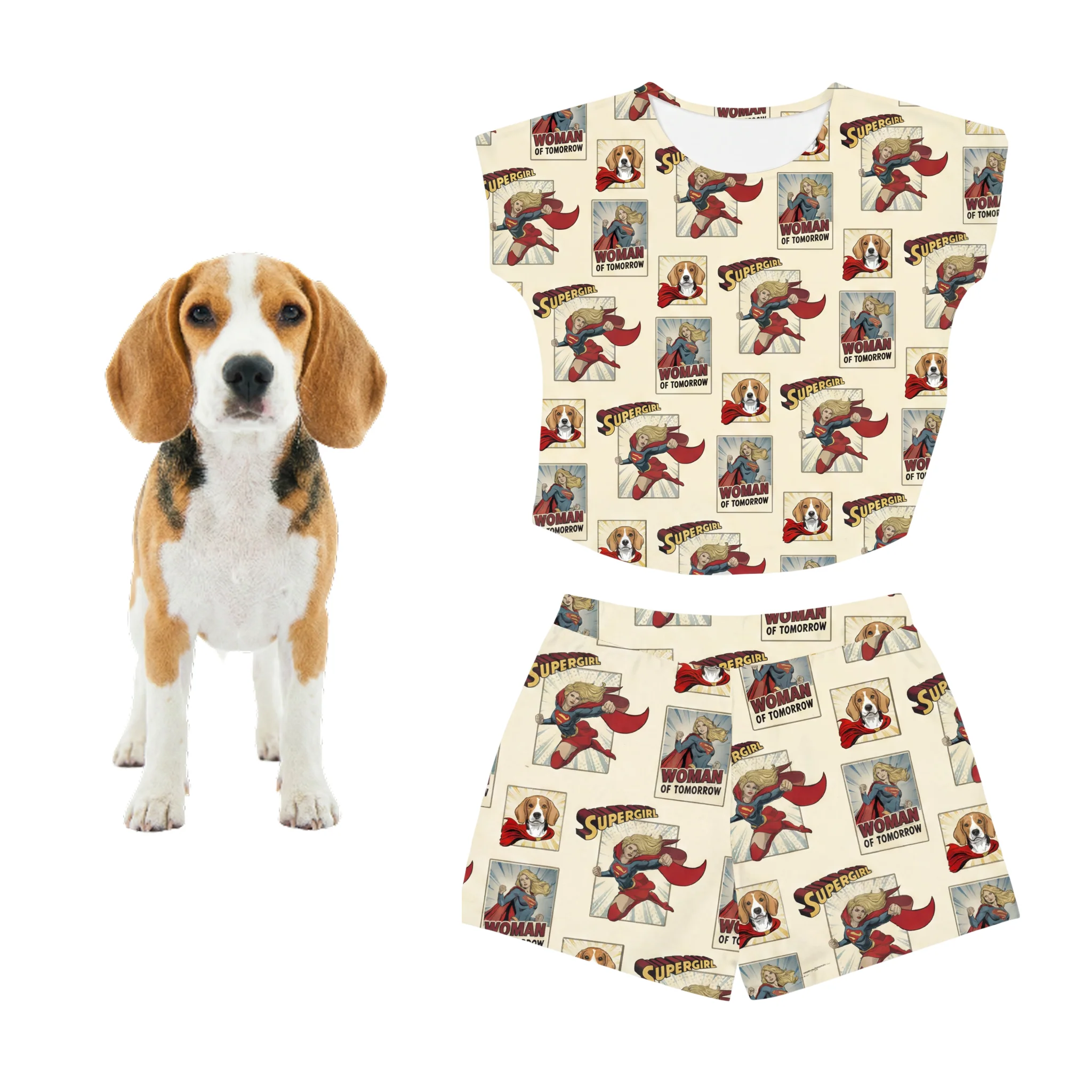 Supergirl Fitted T-shirt Pajama Set with Your Pet’s Face - Supergirl Comic Book - Image 2
