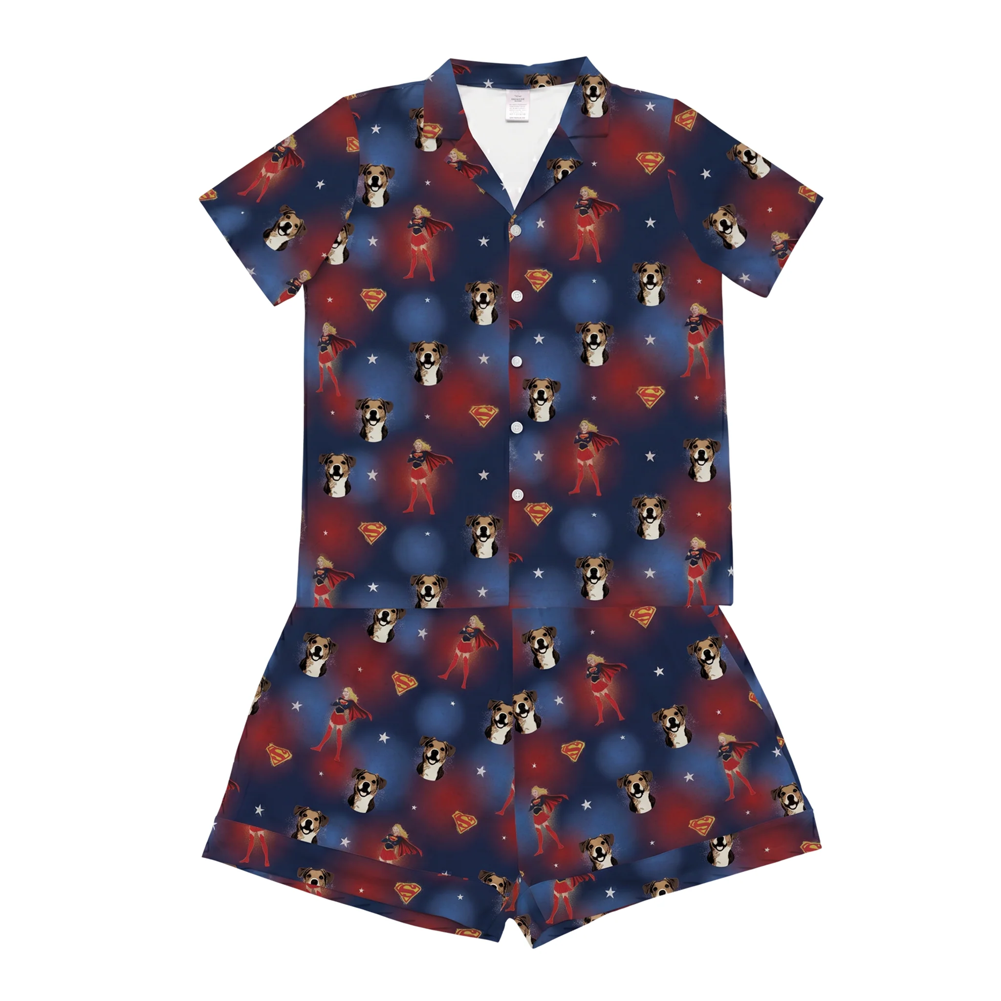 Supergirl Kids Button Down Pajamas with Your Pet’s Face - Iconic Supergirl