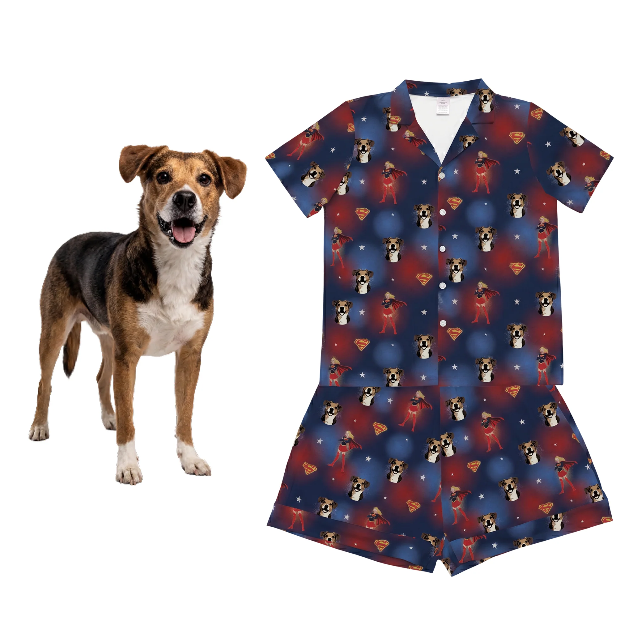 Supergirl Kids Button Down Pajamas with Your Pet’s Face - Iconic Supergirl - Image 3