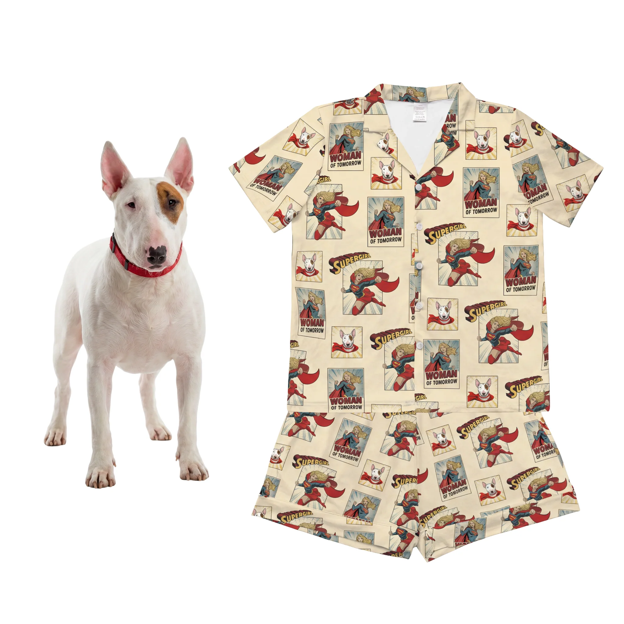 Supergirl Kids Button Down Pajamas with Your Pet’s Face - Supergirl Comic Book - Image 2