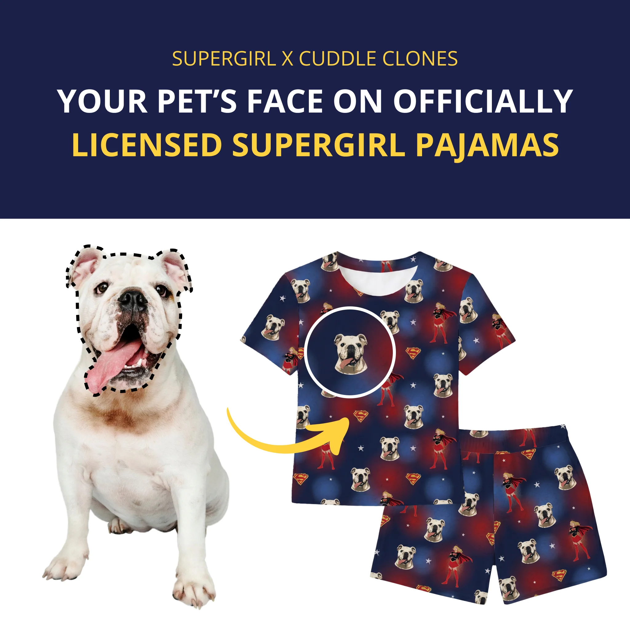 Custom Supergirl Pajamas: Relaxed T-Shirt Set with Your Pet’s Face - Image 4