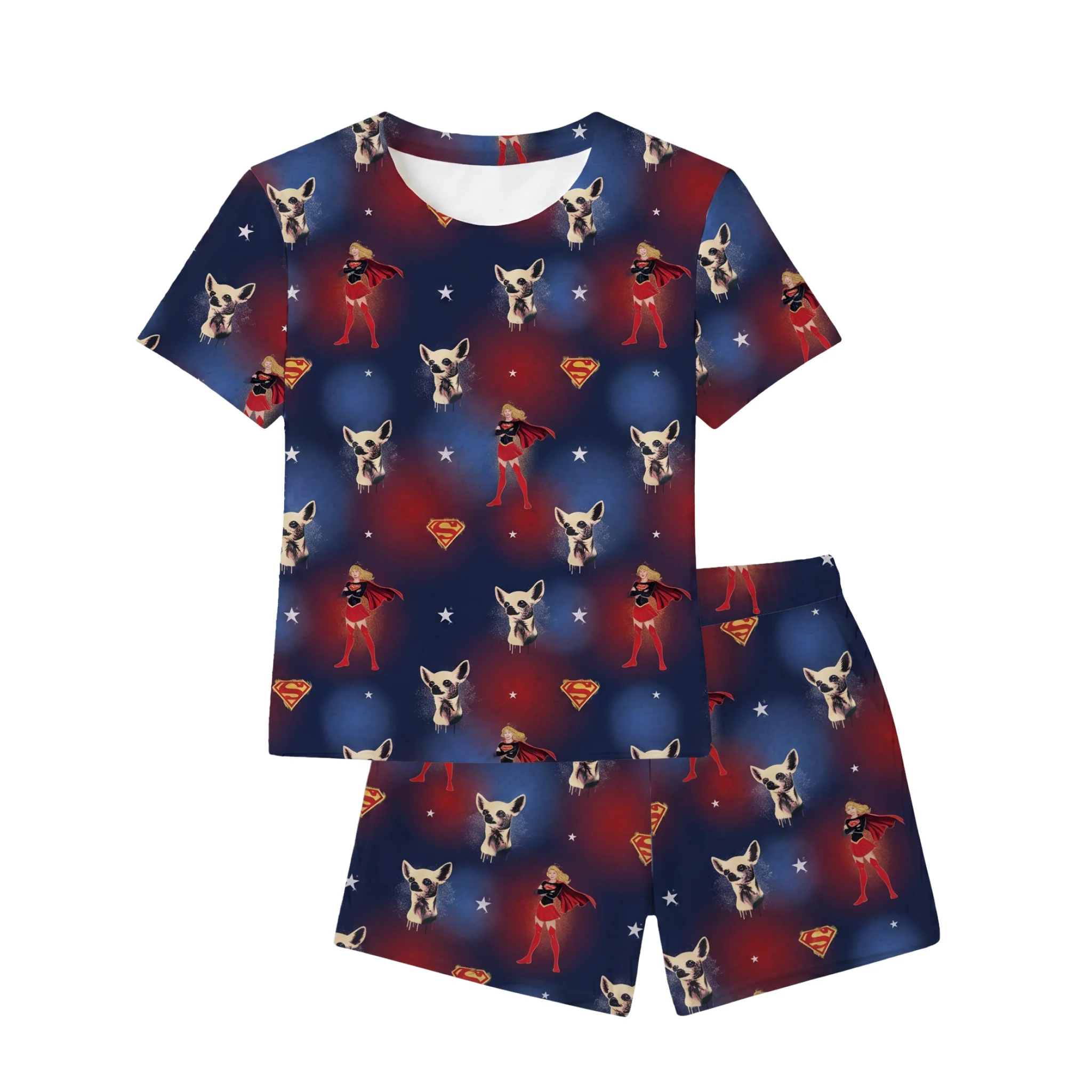 Custom Supergirl Pajamas: Relaxed T-Shirt Set with Your Pet’s Face - Image 2