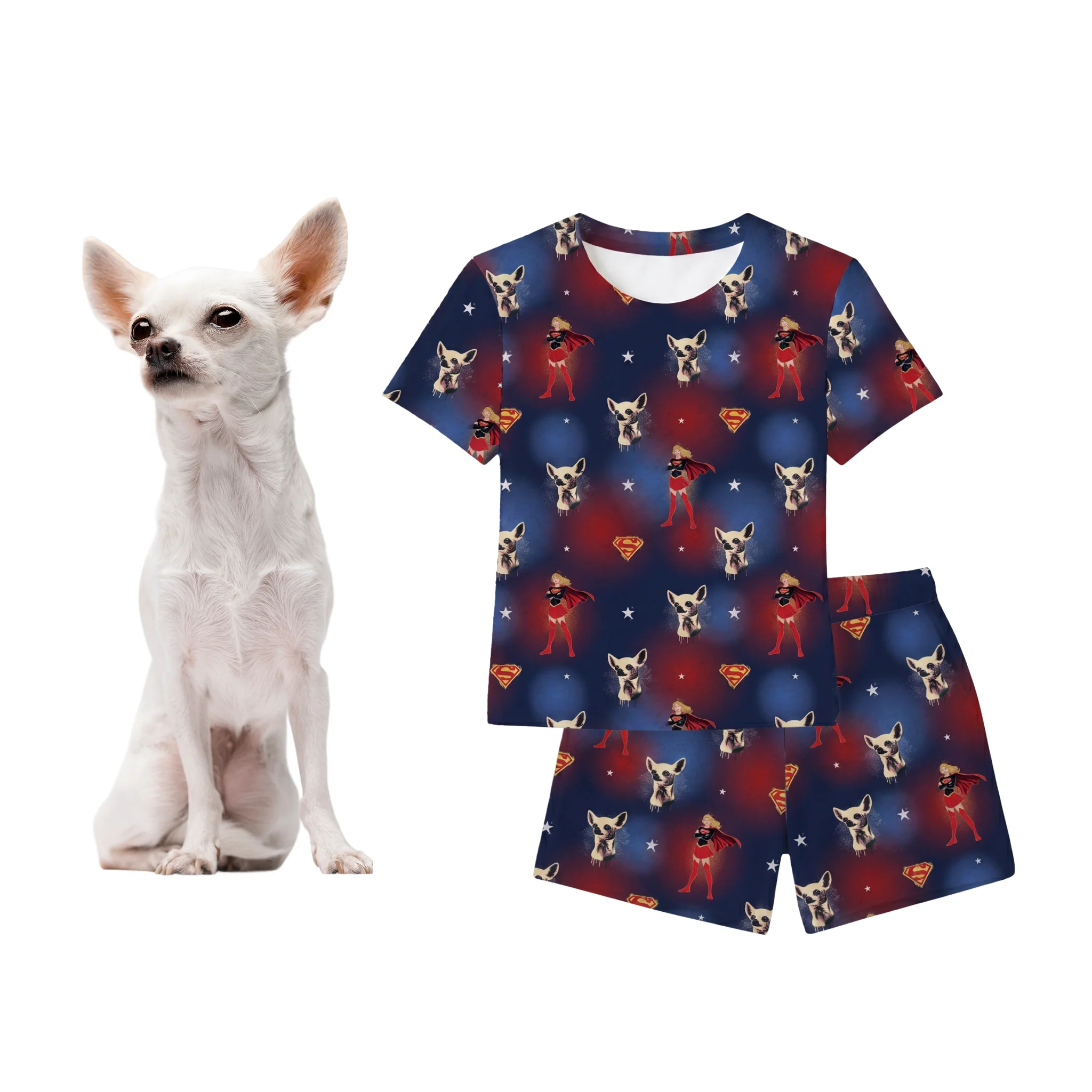 Supergirl Relaxed T-shirt Pajama Set with Your Pet’s Face - Iconic Supergirl - Image 2