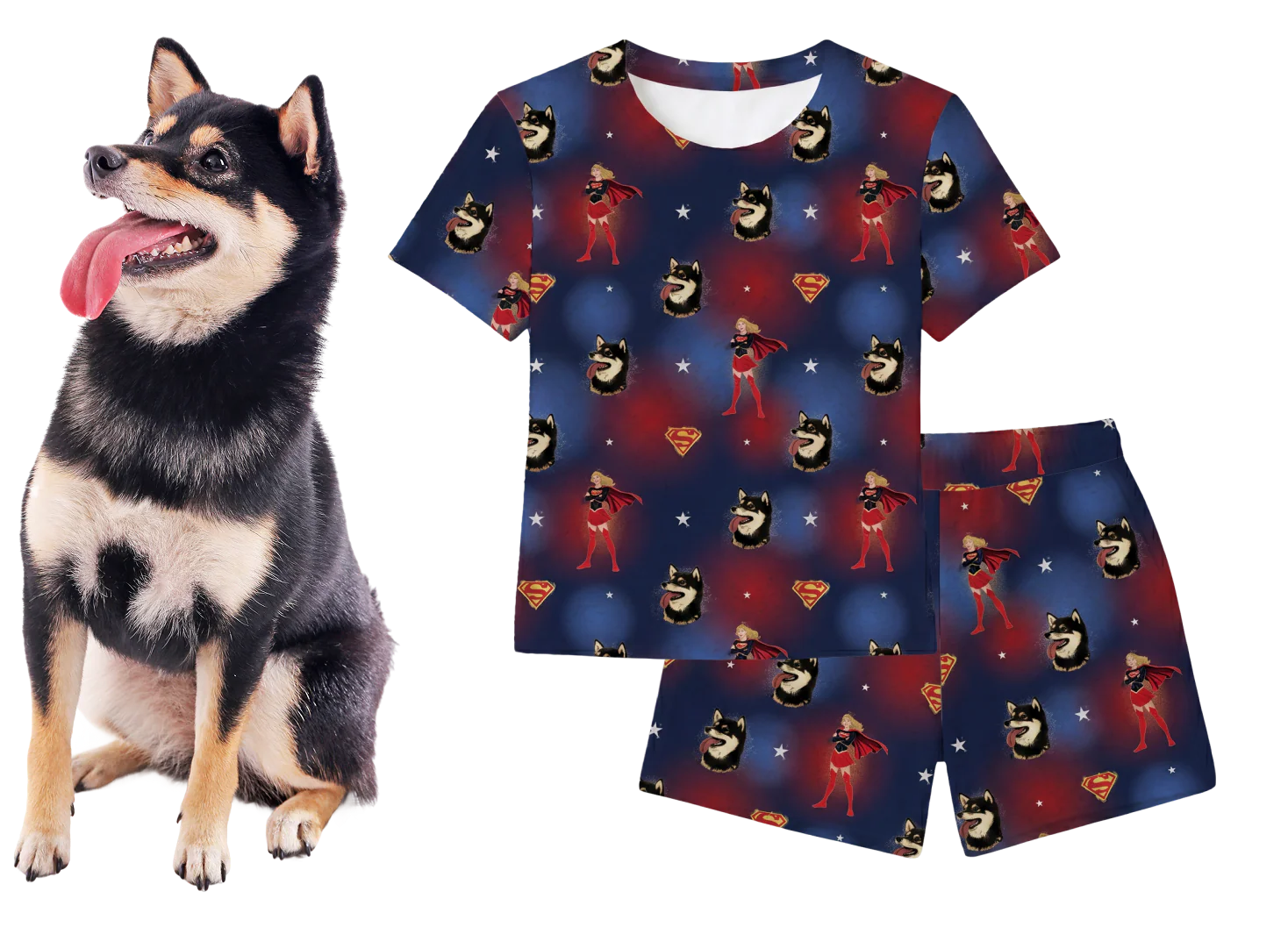 Supergirl Relaxed T-shirt Pajama Set with Your Pet’s Face - Iconic Supergirl - Image 3