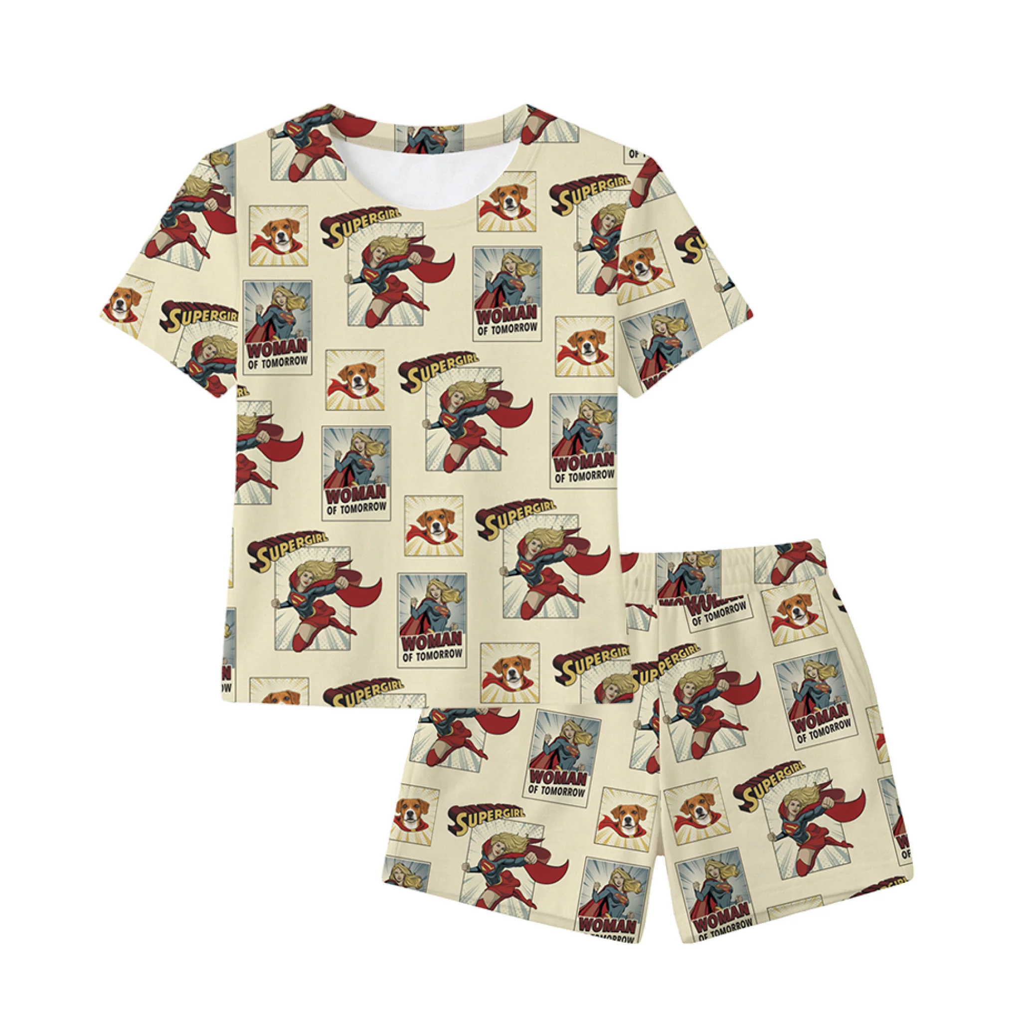 Custom Supergirl Pajamas: Relaxed T-Shirt Set with Your Pet’s Face - Image 3