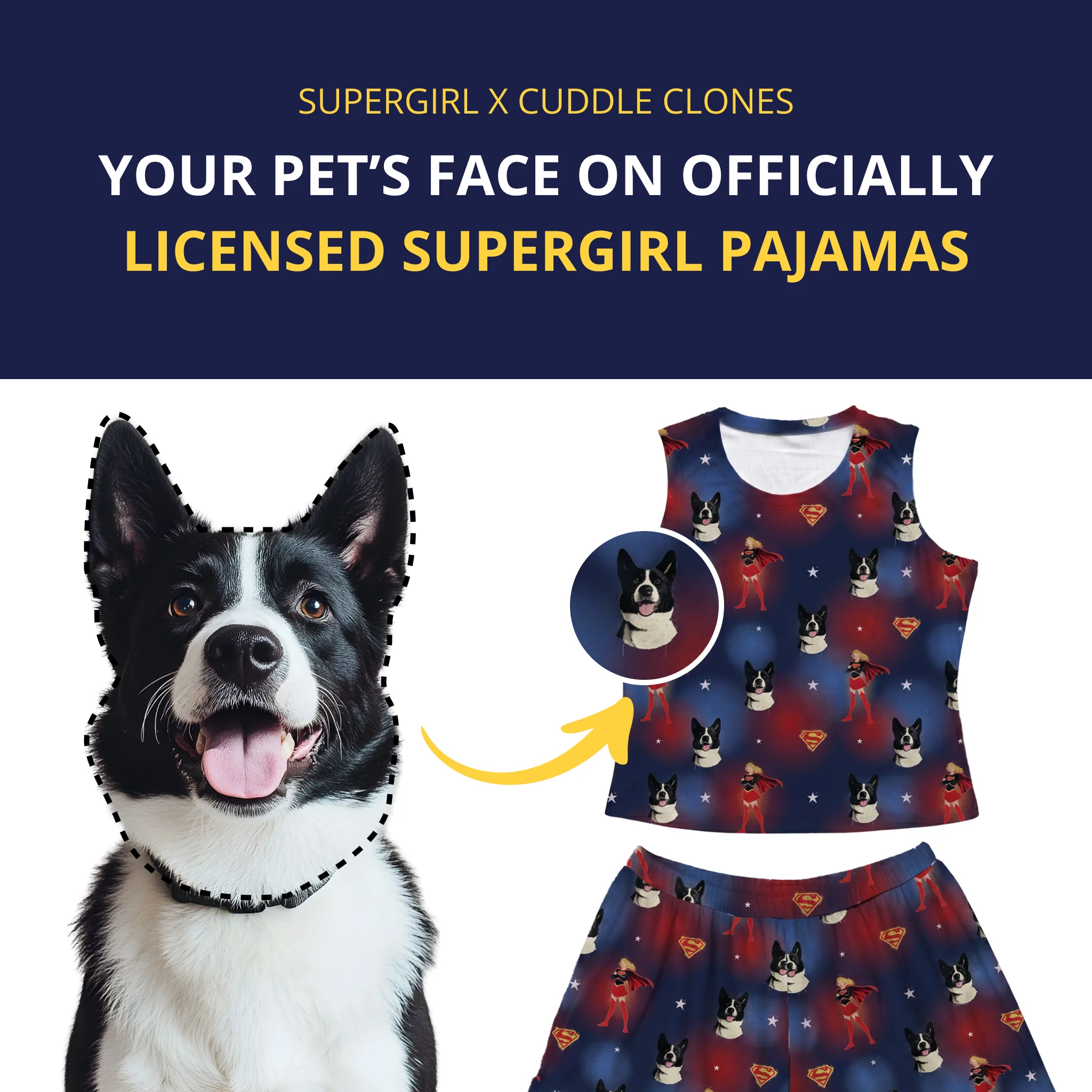 Custom Supergirl Pajamas: Women’s Tank Top Set with Your Pet’s Face - Image 4