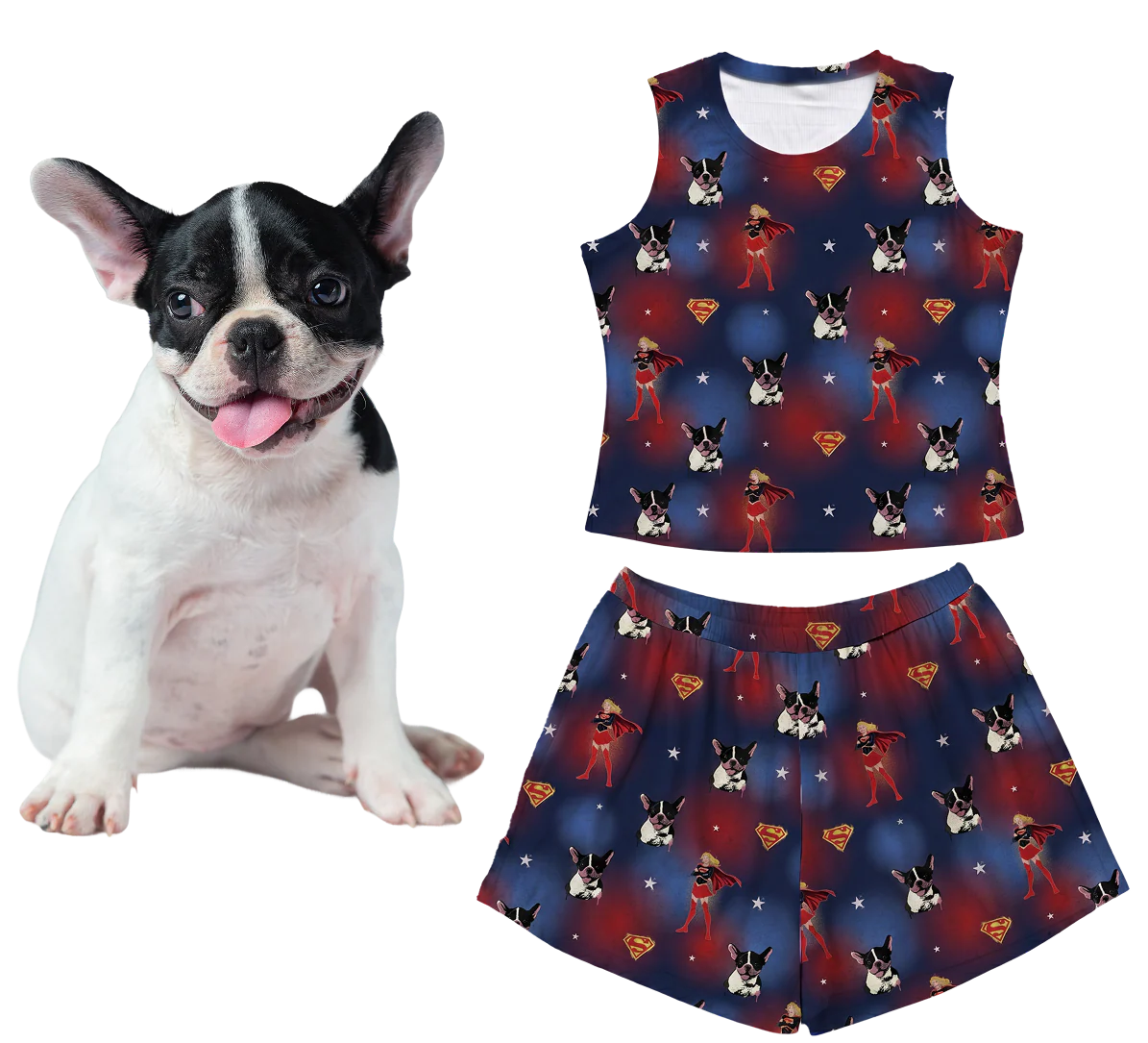 Custom Supergirl Pajamas: Women’s Tank Top Set with Your Pet’s Face - Image 5