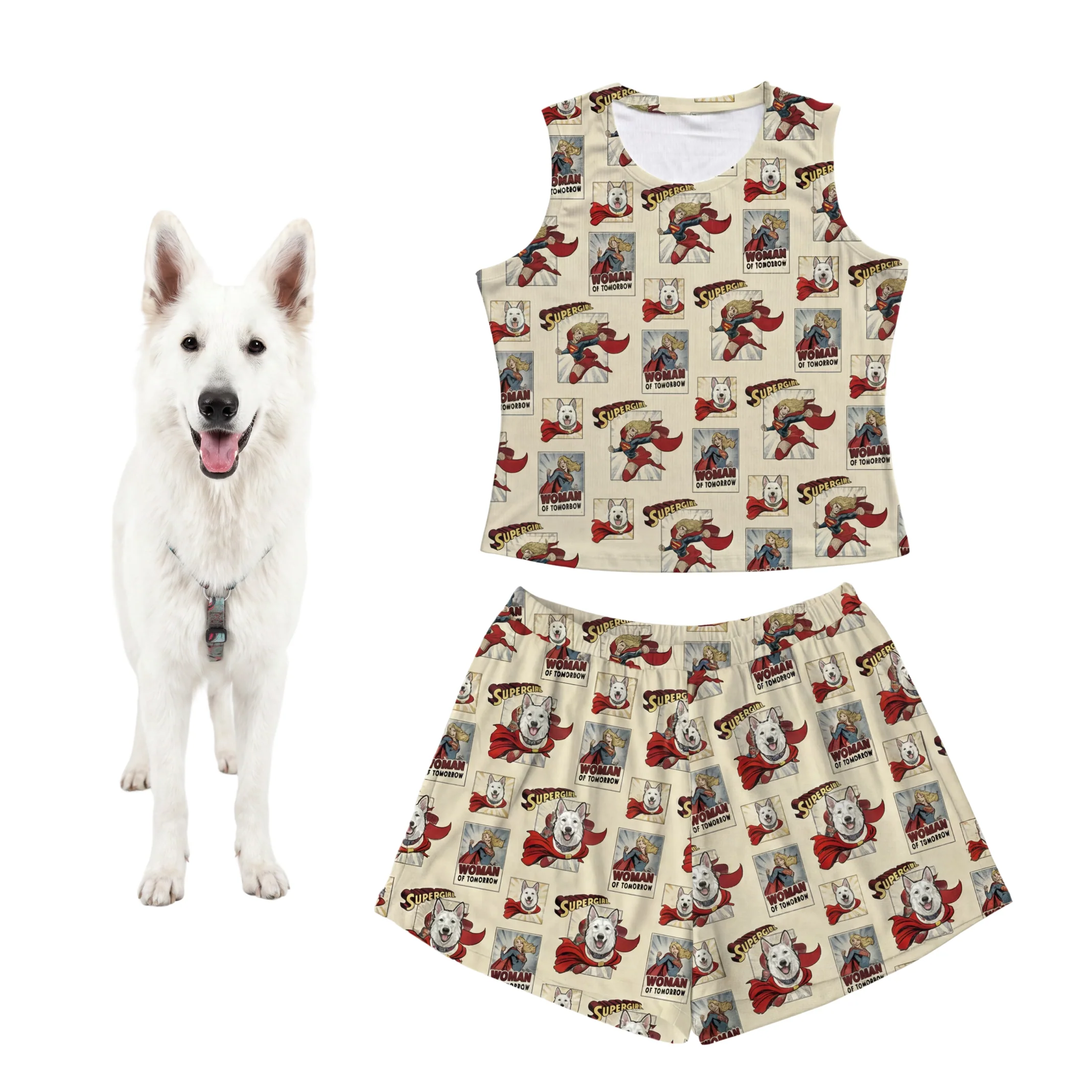 Custom Supergirl Pajamas: Women’s Tank Top Set with Your Pet’s Face - Image 6