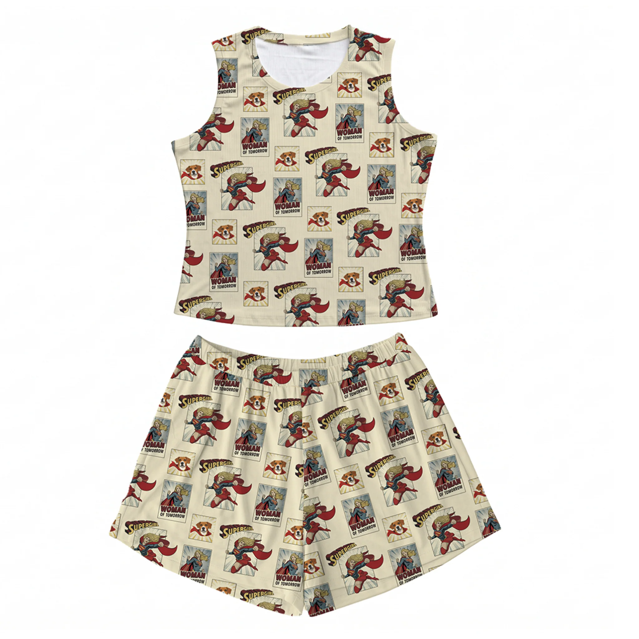 Custom Supergirl Pajamas: Women’s Tank Top Set with Your Pet’s Face - Image 3