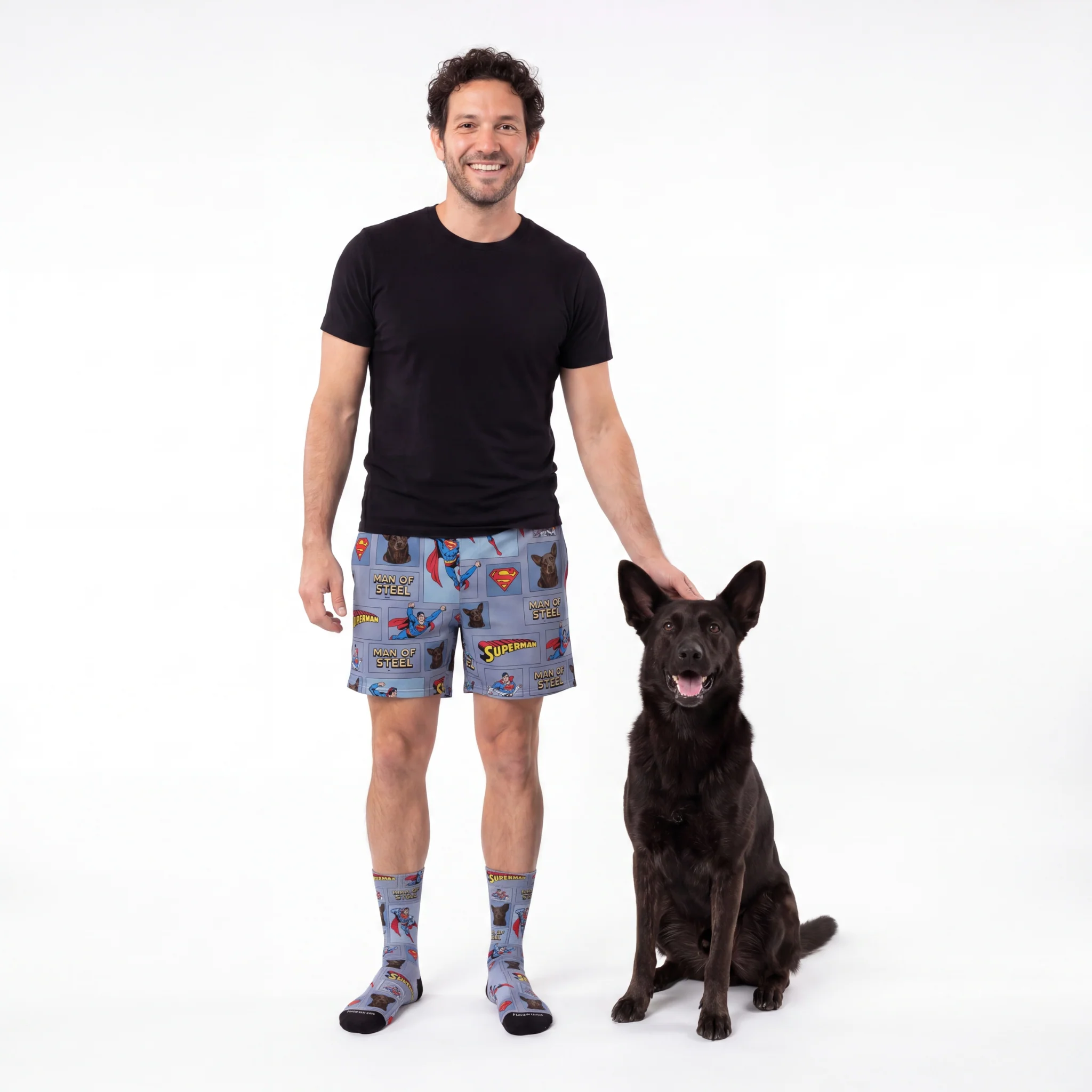Superman Sweatshorts with Your Pet’s Face - Man Of Steel