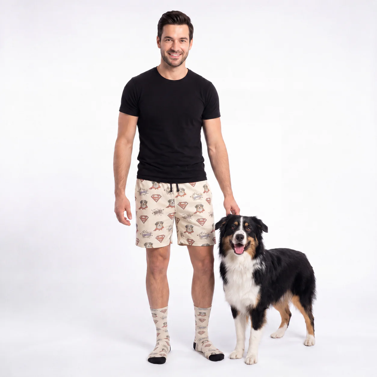 Superman Sweatshorts with Your Pet’s Face - Superman Sketch