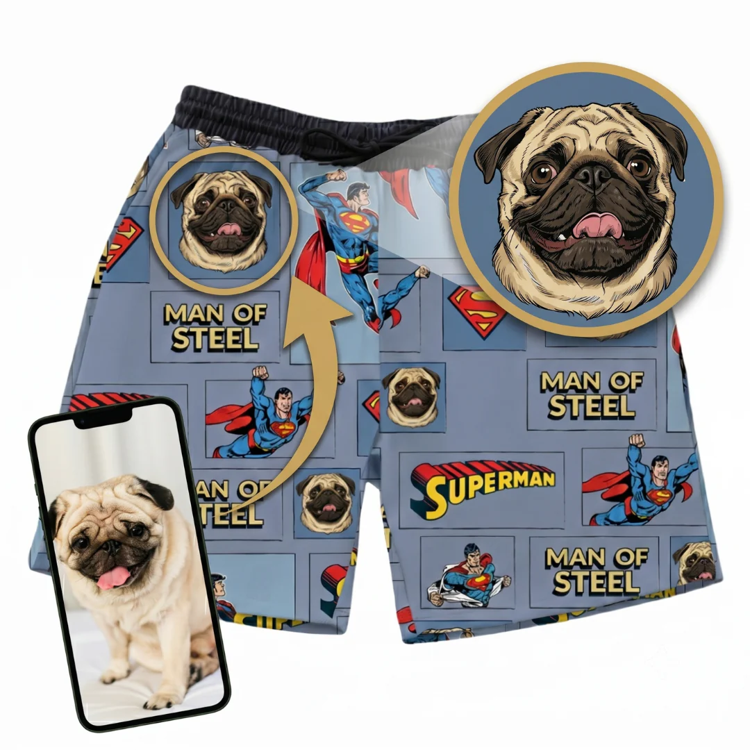 Superman Sweatshorts with Your Pet’s Face - Image 3