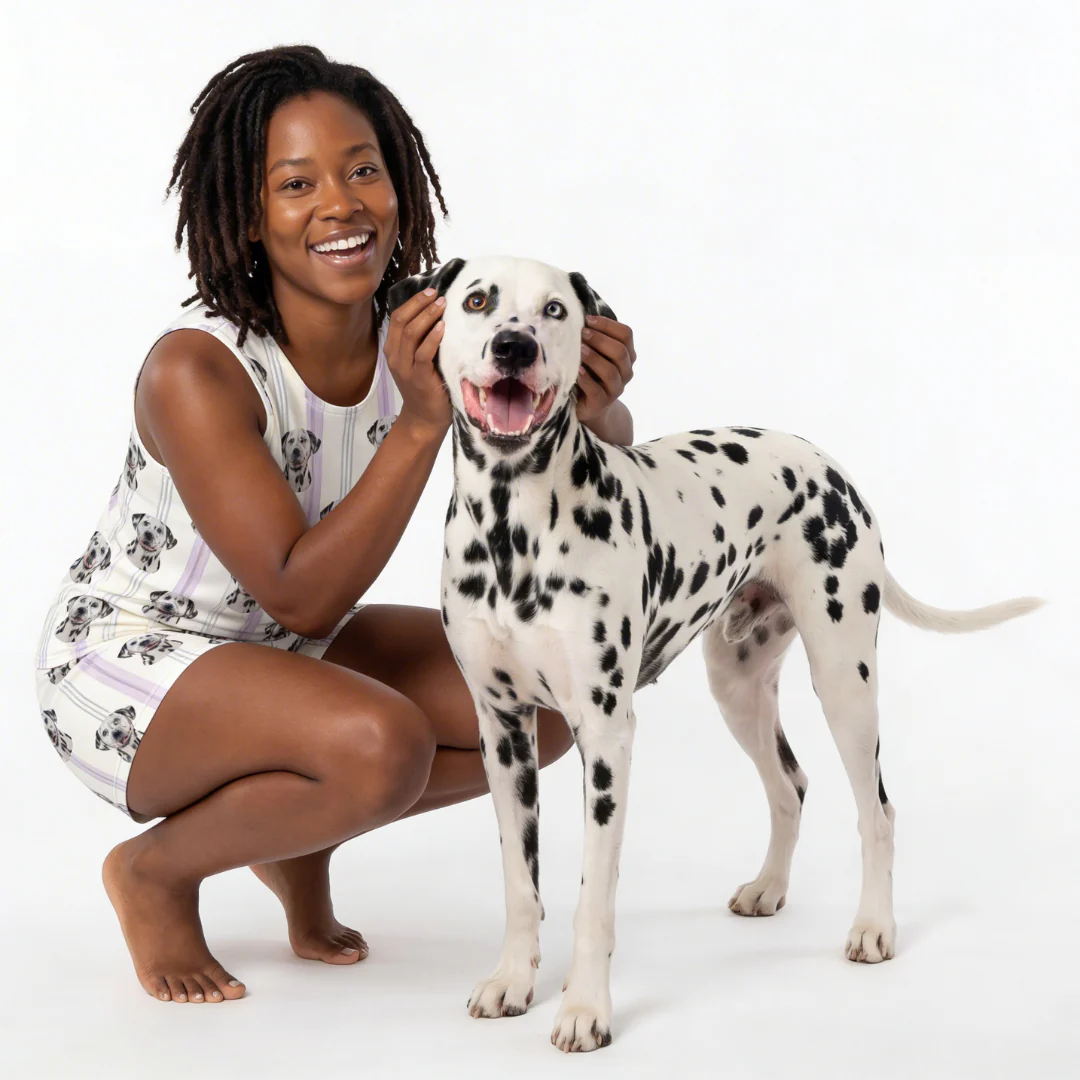 Tank Top Pajama Set | Pet Face Pajamas - Lilac Stripes - Image 2