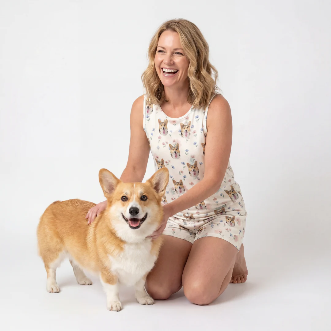 Tank Top Pajama Set | Pet Face Pajamas - Pastel Meadows - Image 2