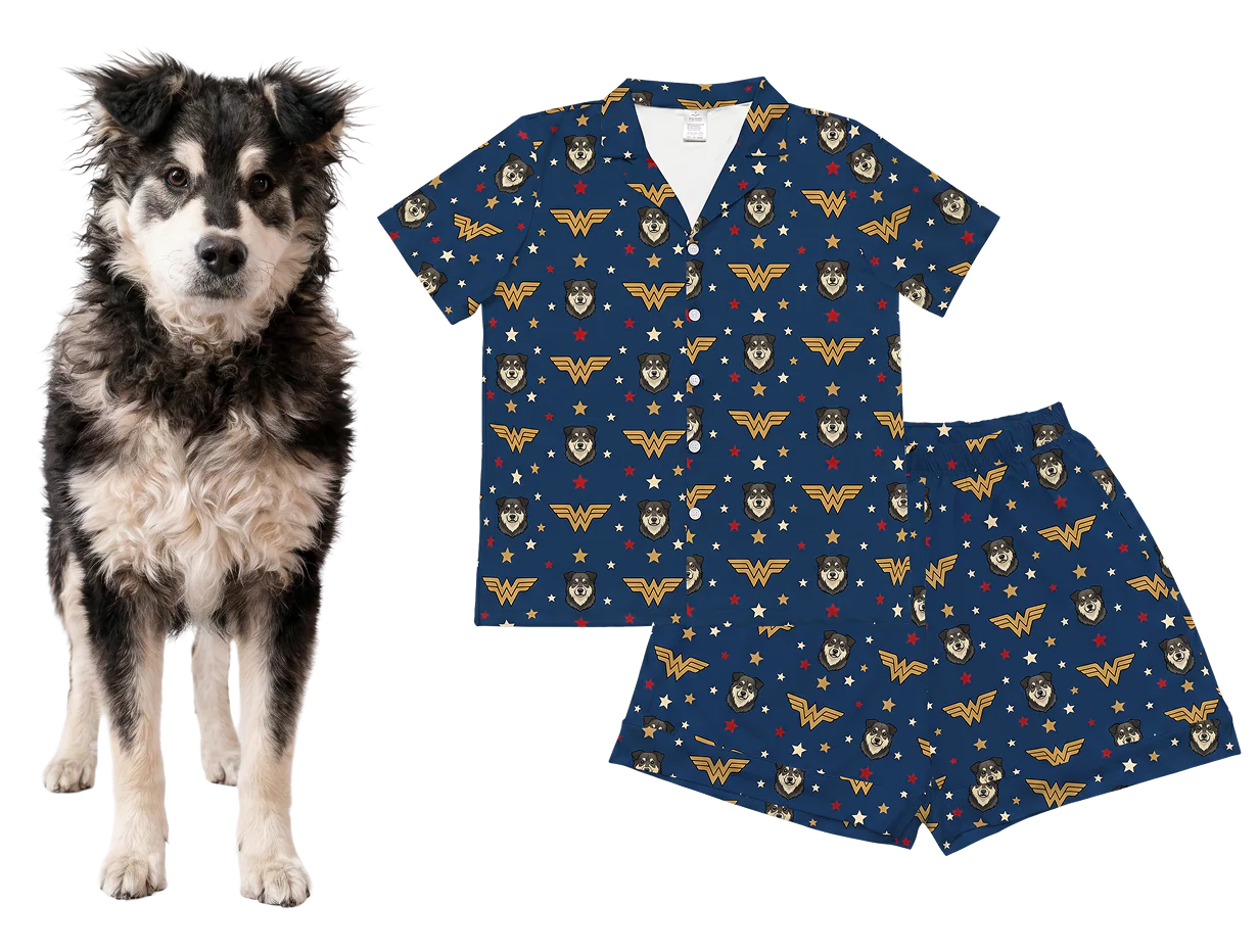 Wonder Woman Button Down Pajamas with Your Pet's Face - Image 7