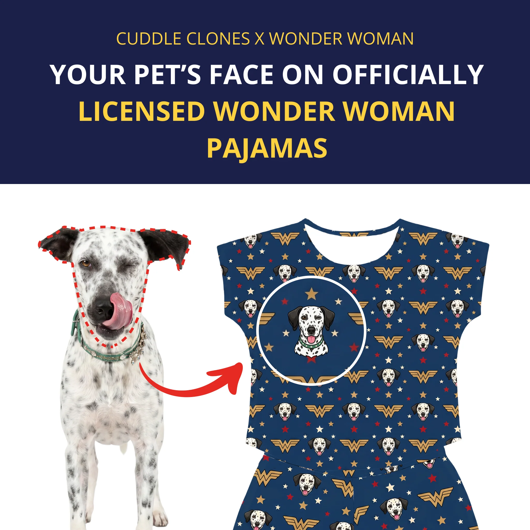 Wonder Woman Fitted T-Shirt Set Pajamas with Your Pet’s Face - Image 3