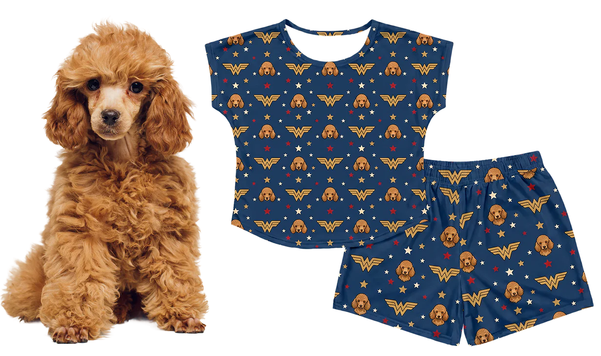 Wonder Woman Fitted T-Shirt Set Pajamas with Your Pet’s Face - Image 4