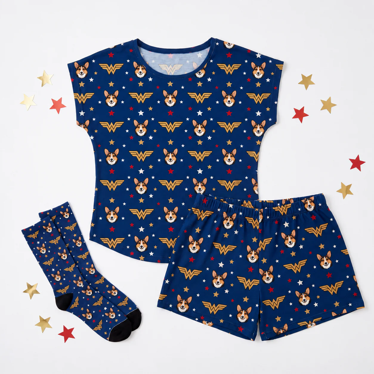 Wonder Woman Fitted T-Shirt Set Pajamas with Your Pet’s Face - Image 6