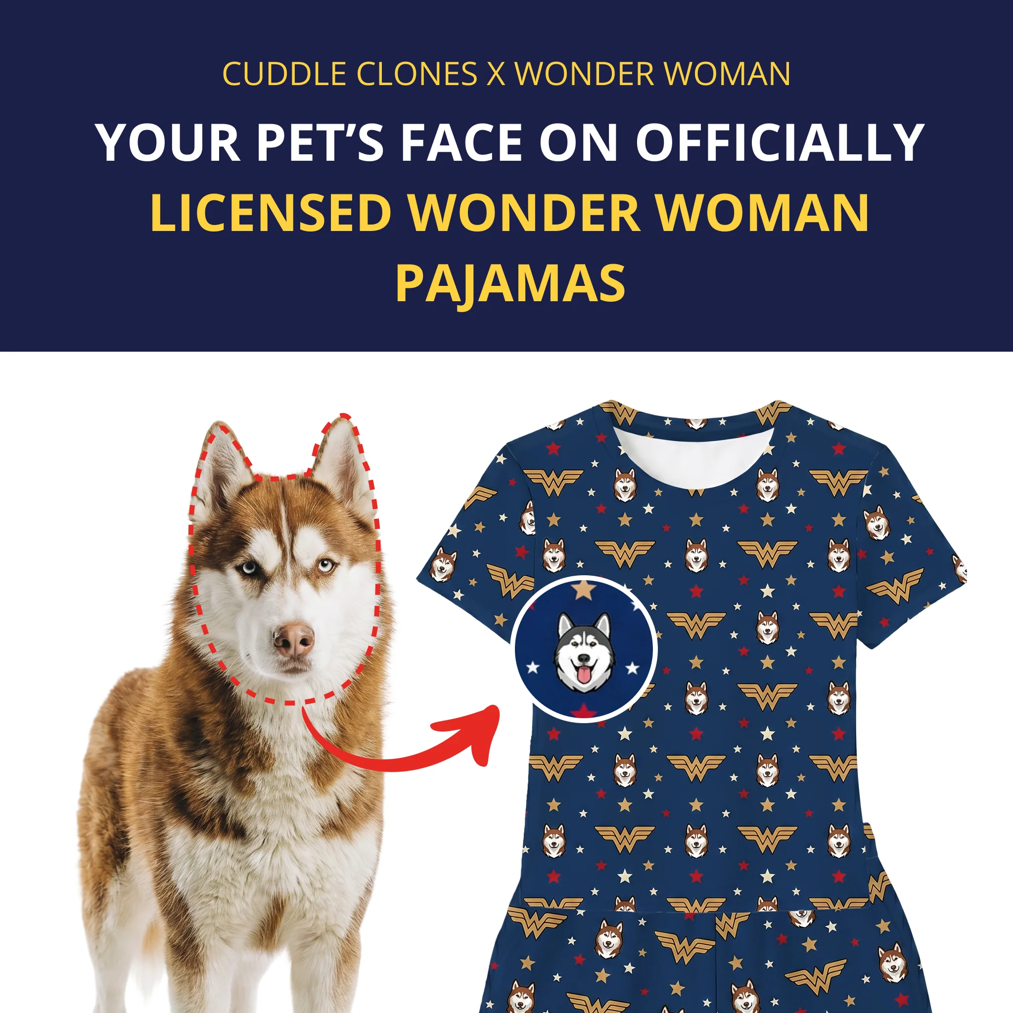 Wonder Woman Relaxed T-Shirt Set Pajamas with Your Pet’s Face - Image 3