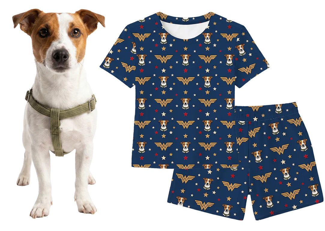 Wonder Woman Relaxed T-Shirt Set Pajamas with Your Pet’s Face - Image 4