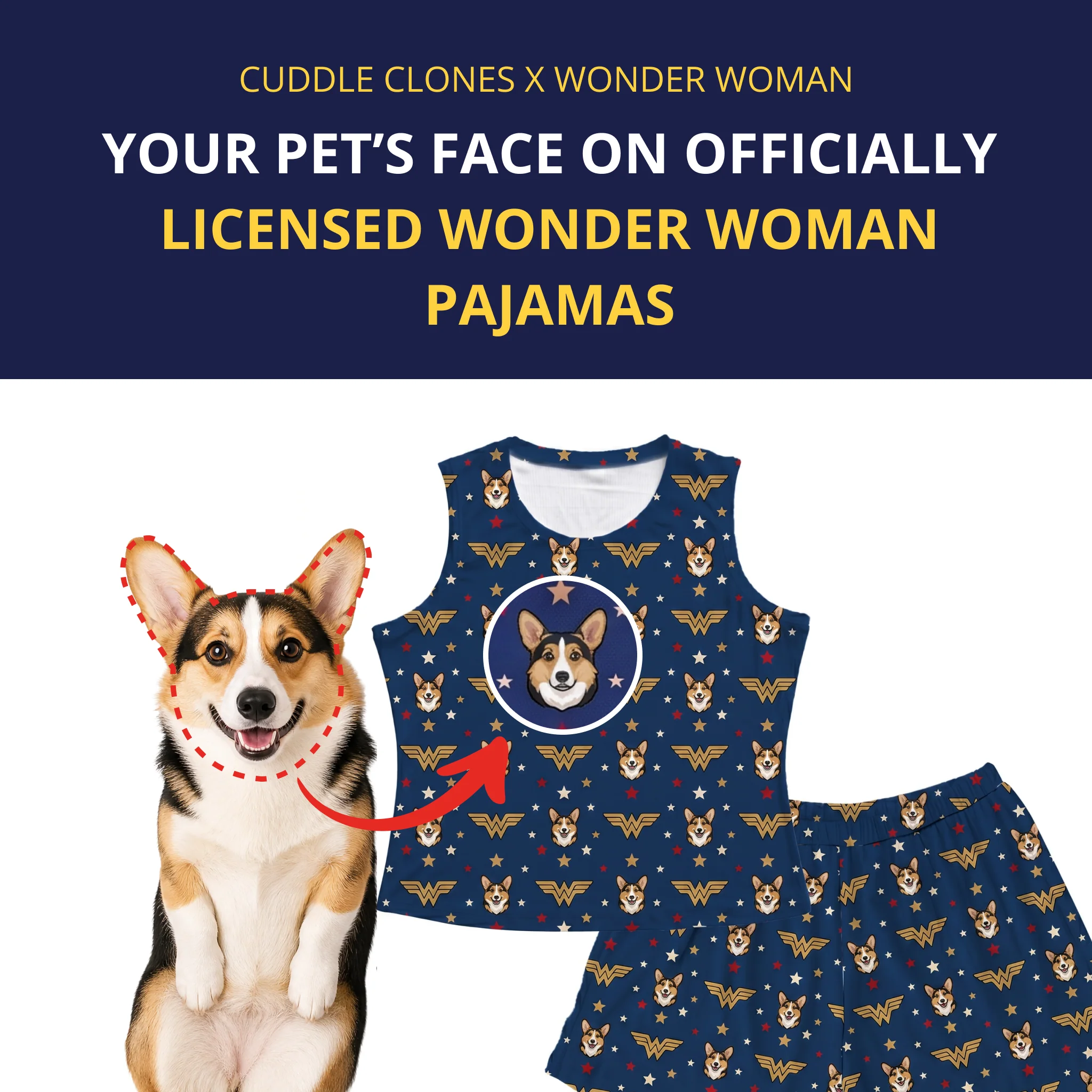 Wonder Woman Tank Top Pajama Set with Your Pet’s Face - Image 3