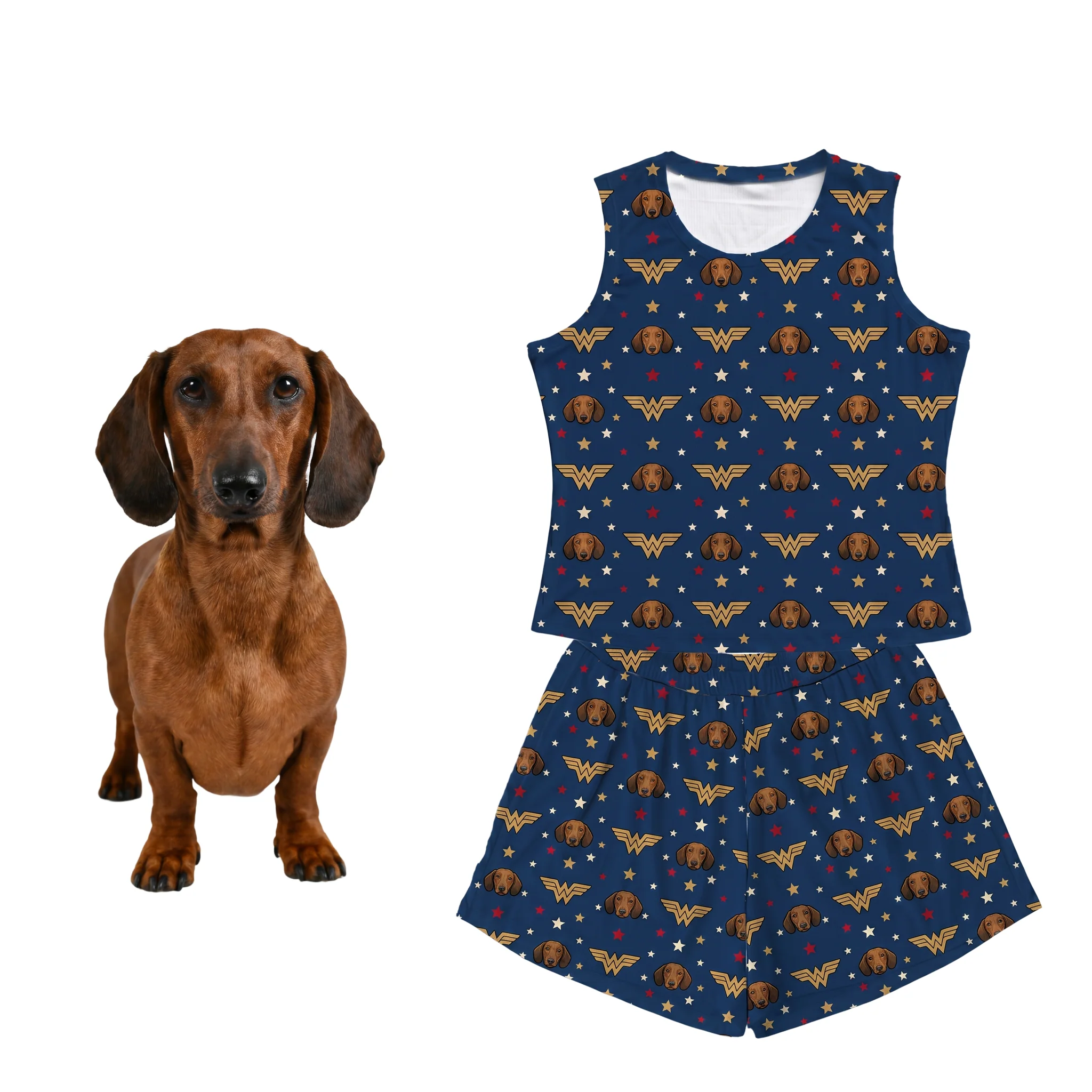Wonder Woman Tank Top Pajama Set with Your Pet’s Face - Image 4